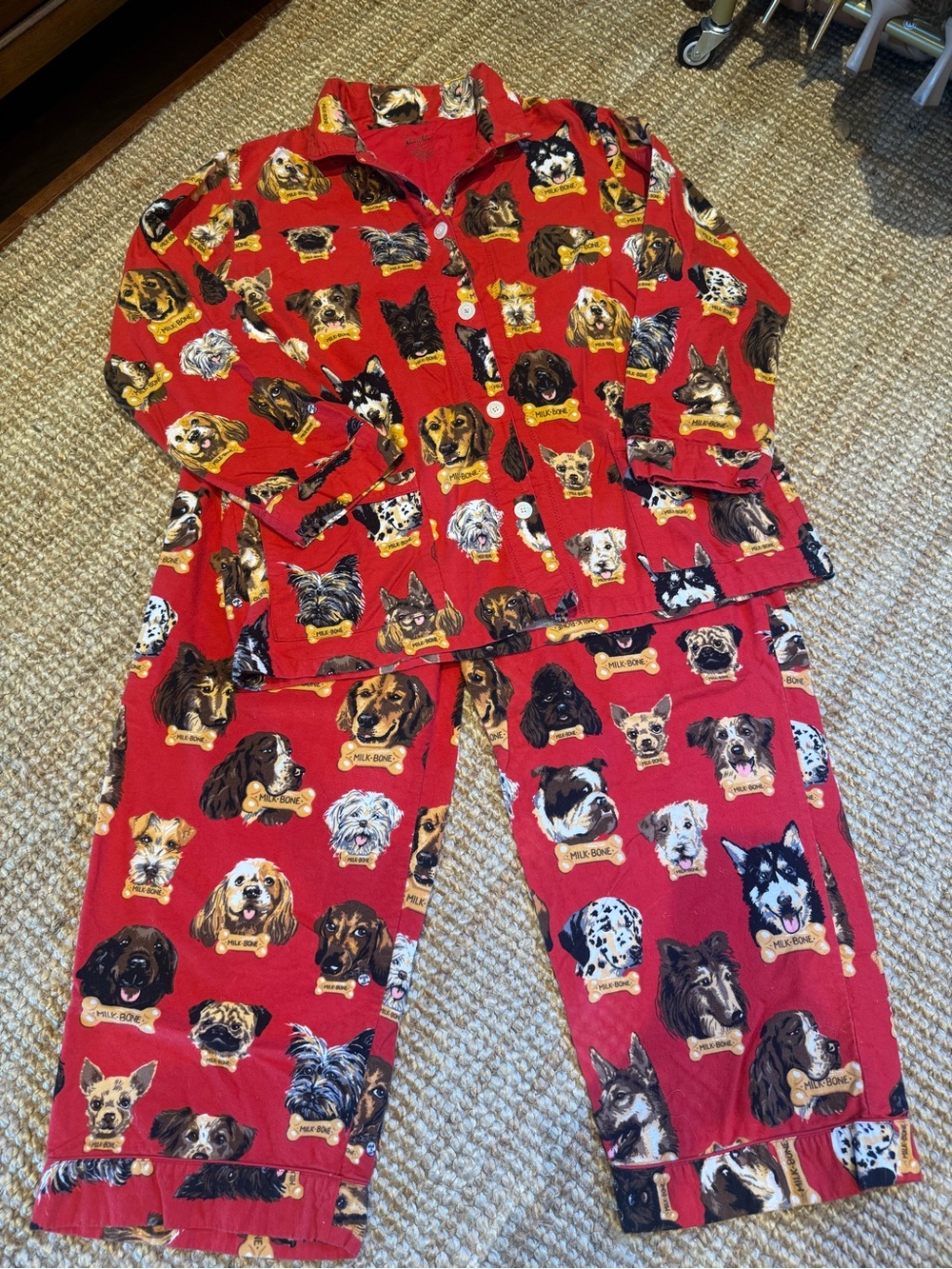 ⚜️ 🦴VINTAGE NICK & NORA MILK-BONE RED DOG PAJAMA SET XL 100% COTTON 🦴⚜️